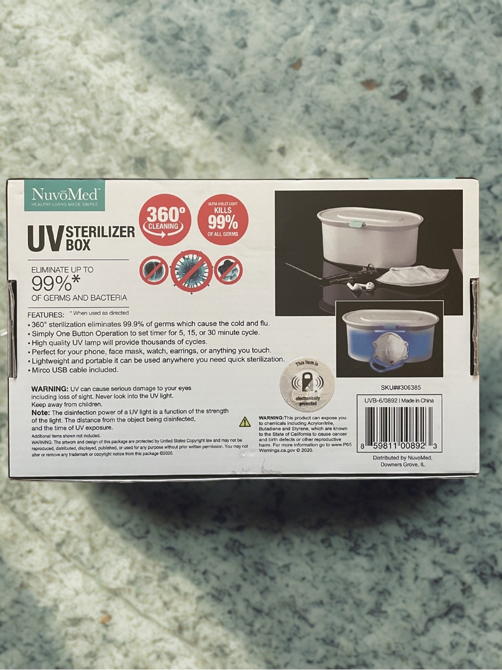 NUVOMED UV Sterilizer Box Portable 360 Cleaning for Phones Masks Jewelry Watches - Picture 4 of 13